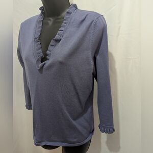 Urchin Mark Eisen Women's Ruffled V-Neck Sweater - Purple L